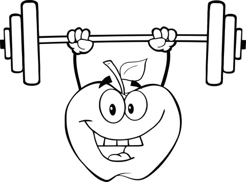 Apple Cartoon Character Lifting Weights Coloring Page